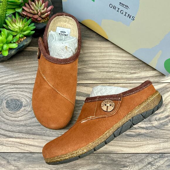 NIB Earth Origins Ezra 7.5M 38.5 Acorn Brown Slip On Clogs Suede - Picture 1 of 11